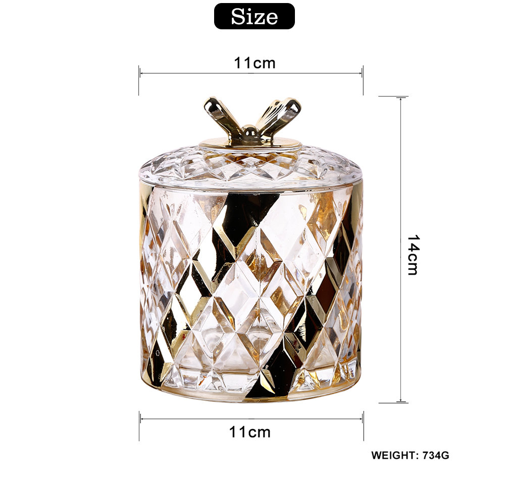 Electroplated gold butterfly European glass wedding candy storage jar with cover