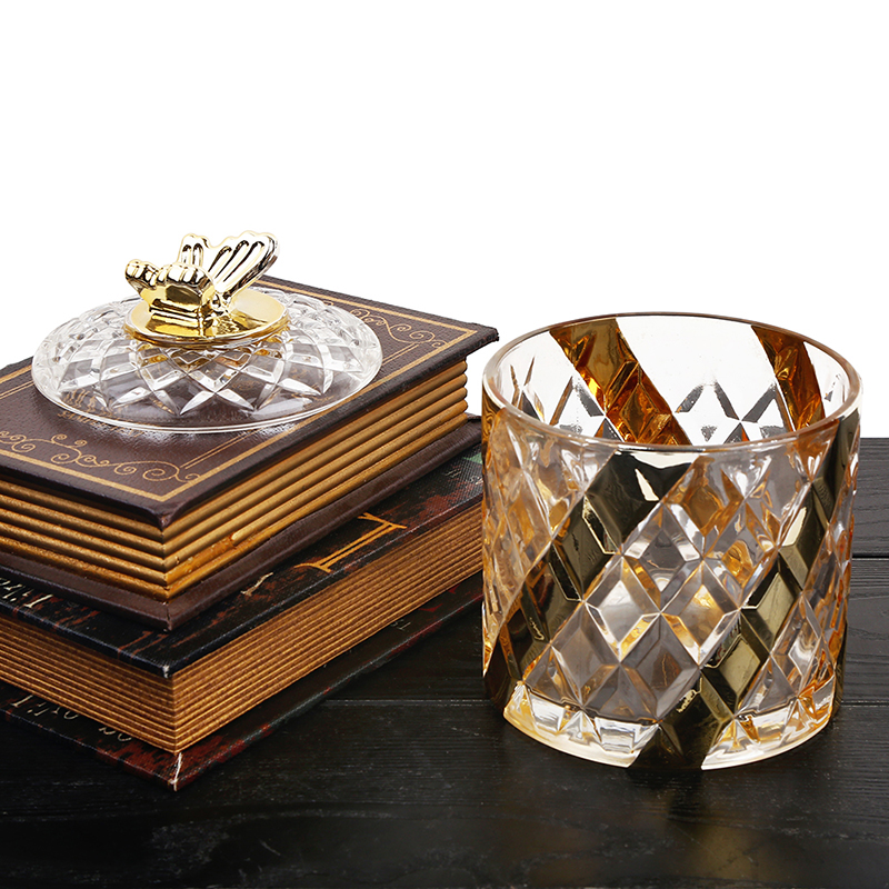 Electroplated gold butterfly European glass wedding candy storage jar with cover