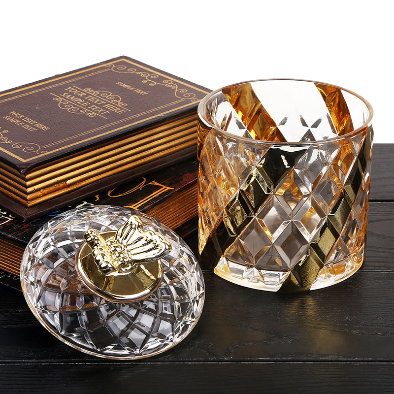 Electroplated gold butterfly European glass wedding candy storage jar with cover