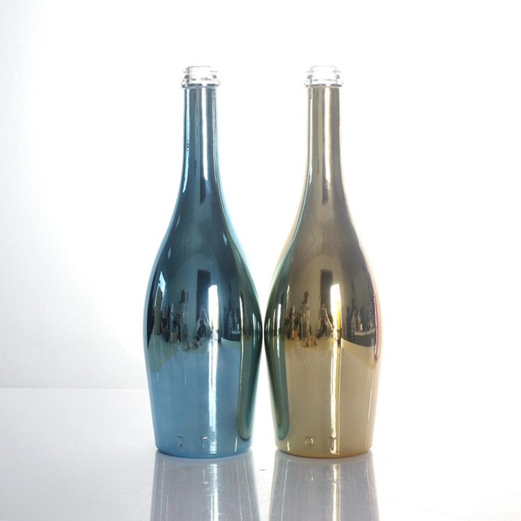 Electroplating Silver Gold Color 750ml Crown Cap Finish Champagne Spirits Liquor Gin Glass Bottle