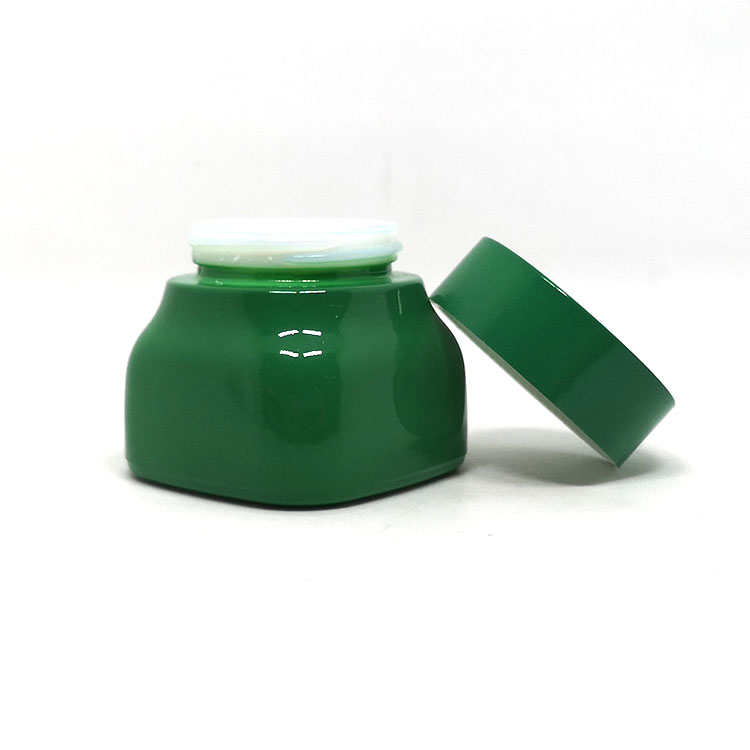 Elegant 50g porcelain packaging green square opal white cosmetic glass fancy jar for cream