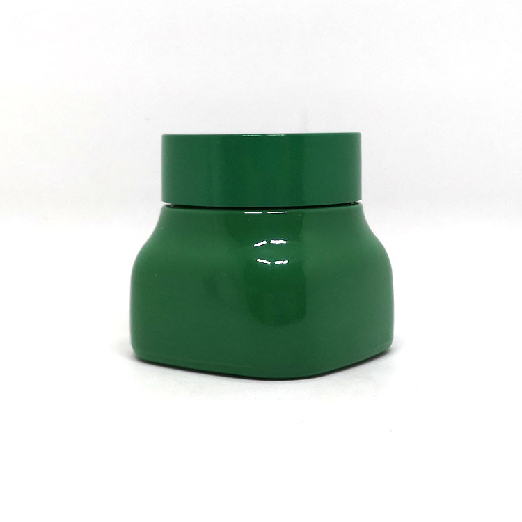 Elegant 50g porcelain packaging green square opal white cosmetic glass fancy jar for cream