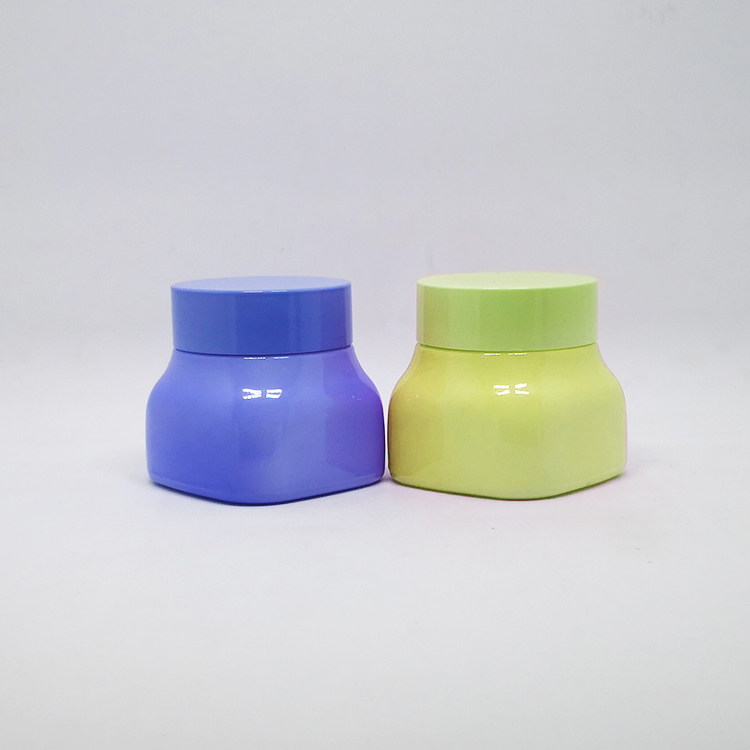 Elegant 50g porcelain packaging green square opal white cosmetic glass fancy jar for cream