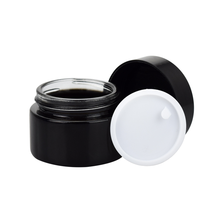 Elegant 5g 10g 15g 20g 30g 50g 100g round black glass cosmetic cream jar with plastic cap