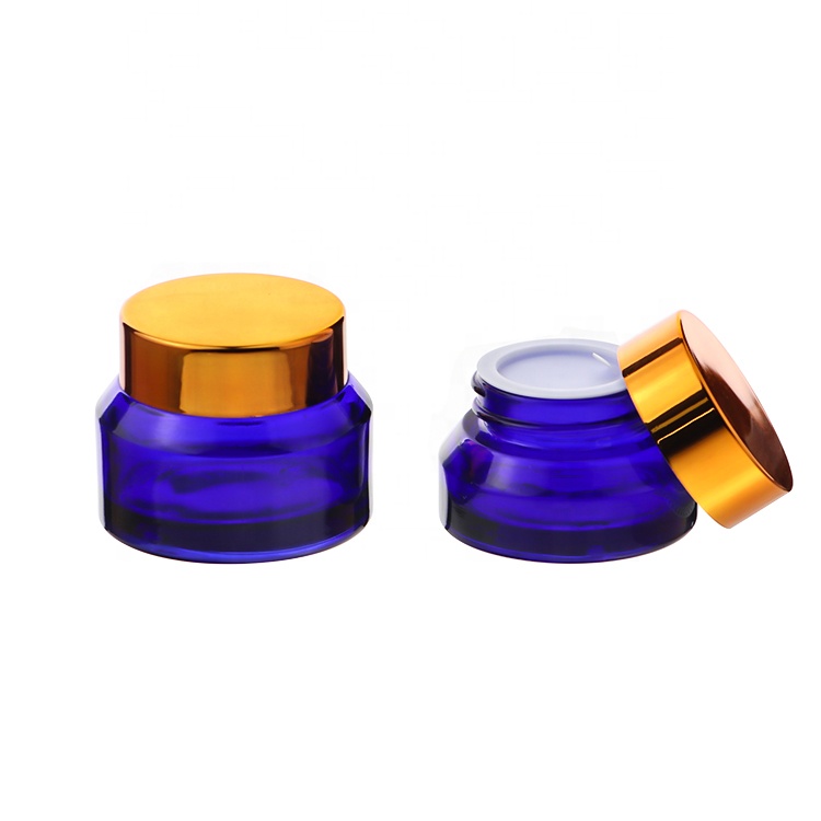 Elegant Classical Round Empty 5g 15g 30g 50g 100g Blue Crystal Glass Jar Cosmetic Packaging