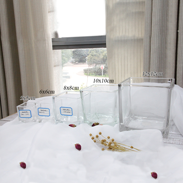 Elegant Design Popular Sale Tea Light Clear Frosted Square Glass Candle Holder