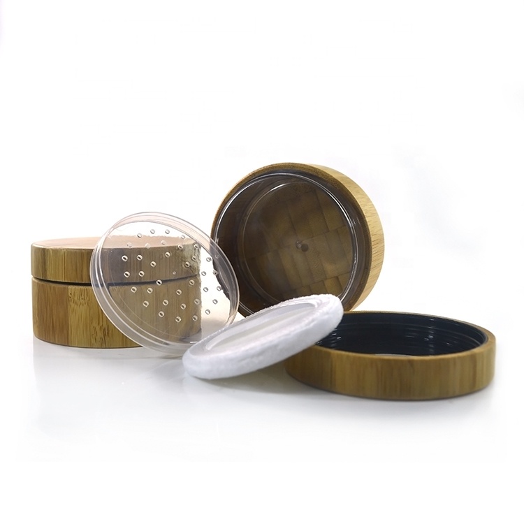 Elegant Empty Bamboo Cosmetic Powder Container 30g 30ml Bamboo Loose Powder Jar with Sifter