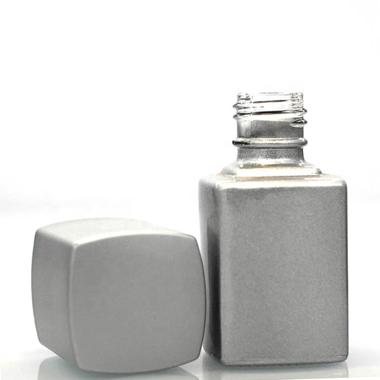 Elegant Matte Silver Square 12ml Gel Nail Polish Glass Bottle With Cap And Brush
