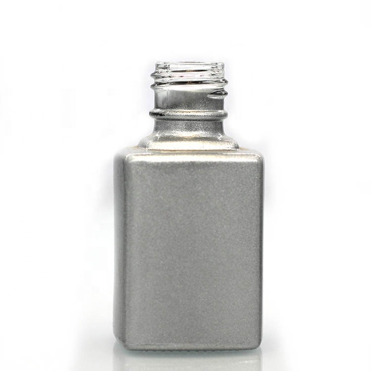 Elegant Matte Silver Square 12ml Gel Nail Polish Glass Bottle With Cap And Brush