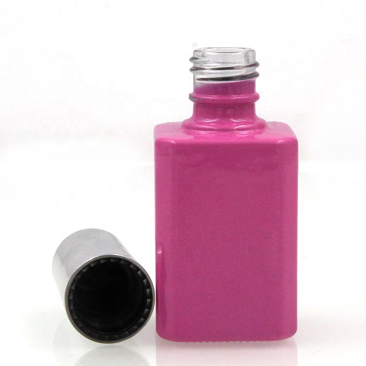Elegant Matte Silver Square 12ml Gel Nail Polish Glass Bottle With Cap And Brush