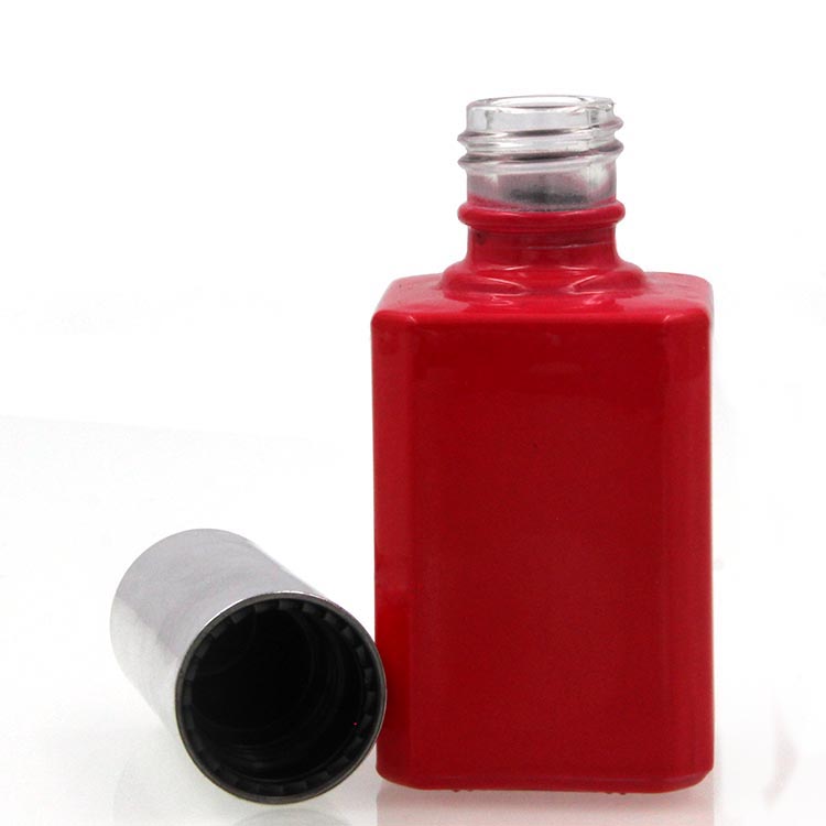 Elegant Matte Silver Square 12ml Gel Nail Polish Glass Bottle With Cap And Brush