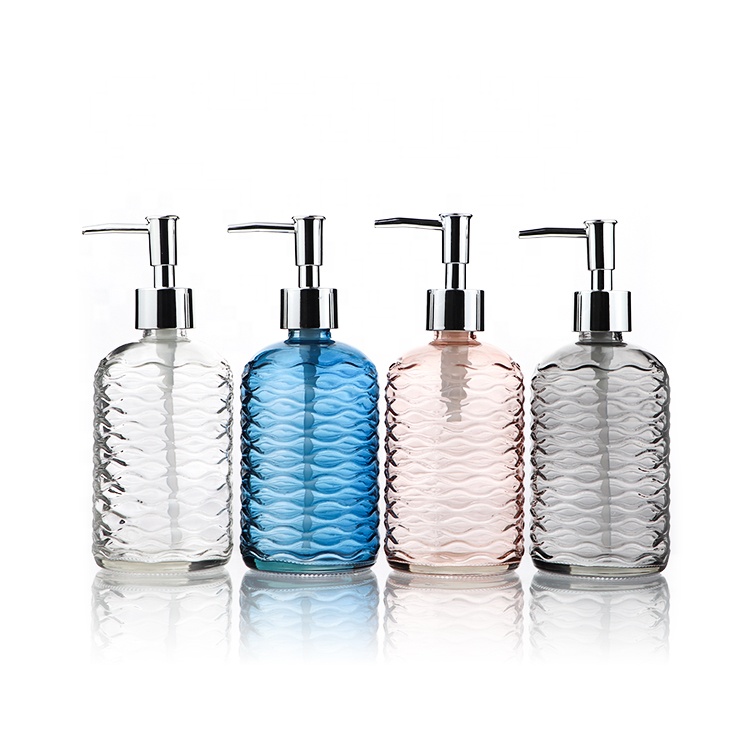 Elegant Pink Glass OEM Custom Foaming Soap Hand Sanitizer Bottle Dispenser Pump 420ml With Private Label