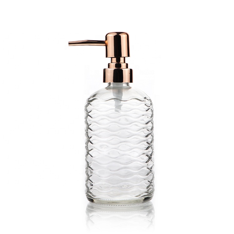 Elegant Pink Glass OEM Custom Foaming Soap Hand Sanitizer Bottle Dispenser Pump 420ml With Private Label