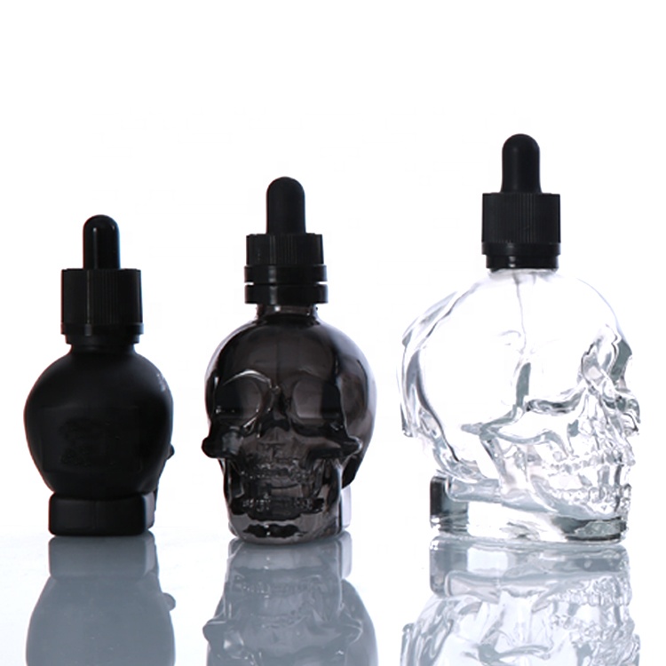 Eliquid vials 30ml 60ml 120ml skull head transparent e liquid cig vape oil glass dropper bottle with pipette