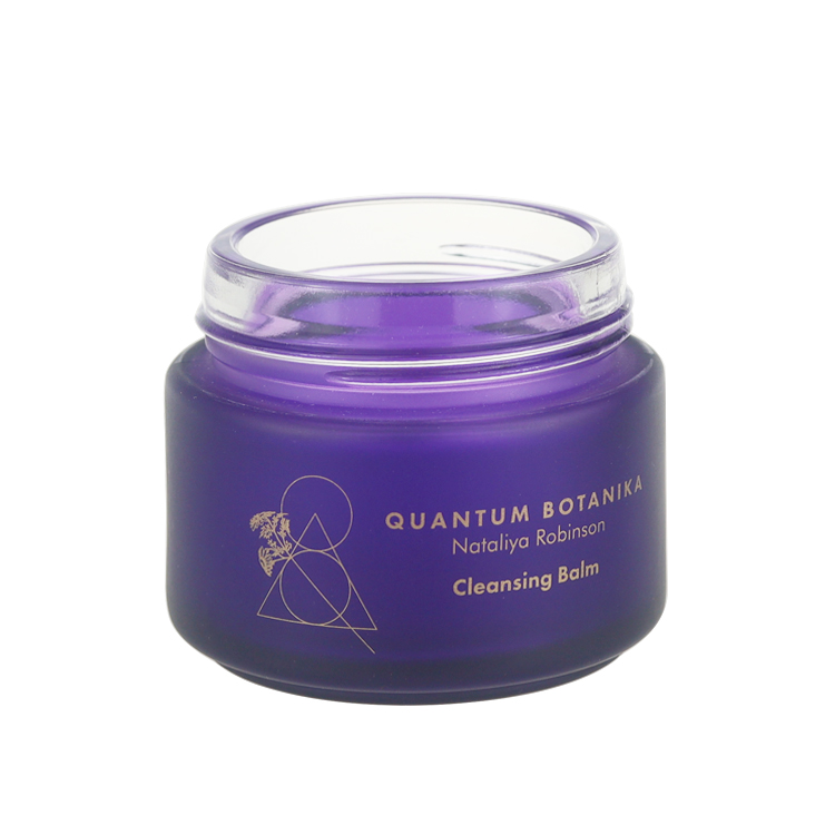 Embossed logo skincare packaging 20g 30g 50g 100g screen printing purple 2 oz cream glass jars with gold lid
