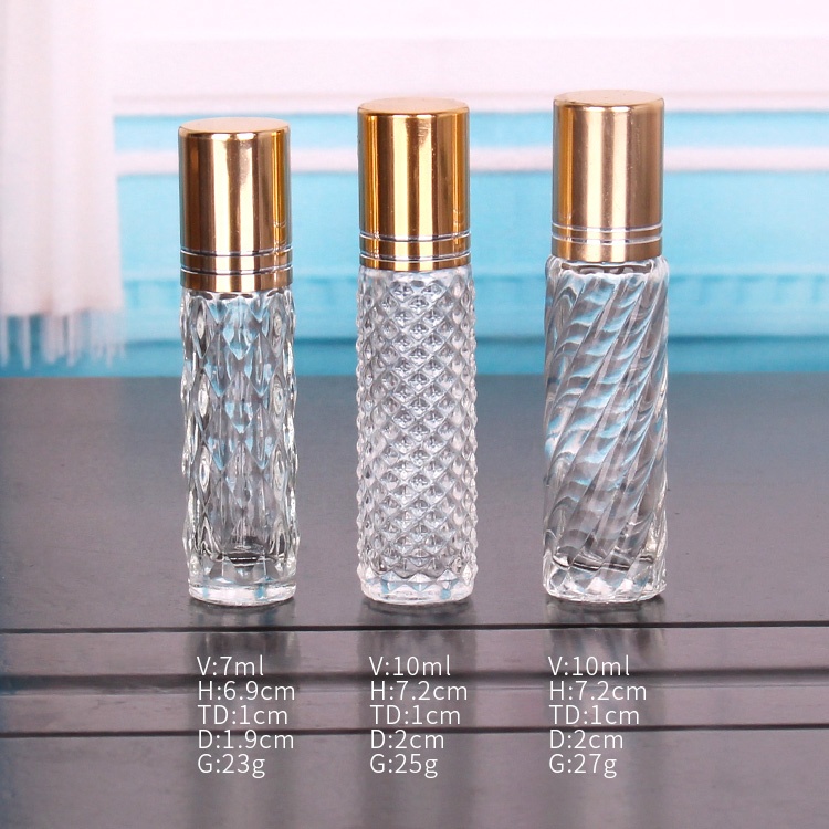 Embossed round 10ml glass perfume spray bottle with lids