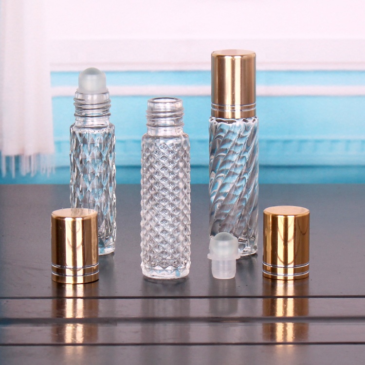 Embossed round 10ml glass perfume spray bottle with lids