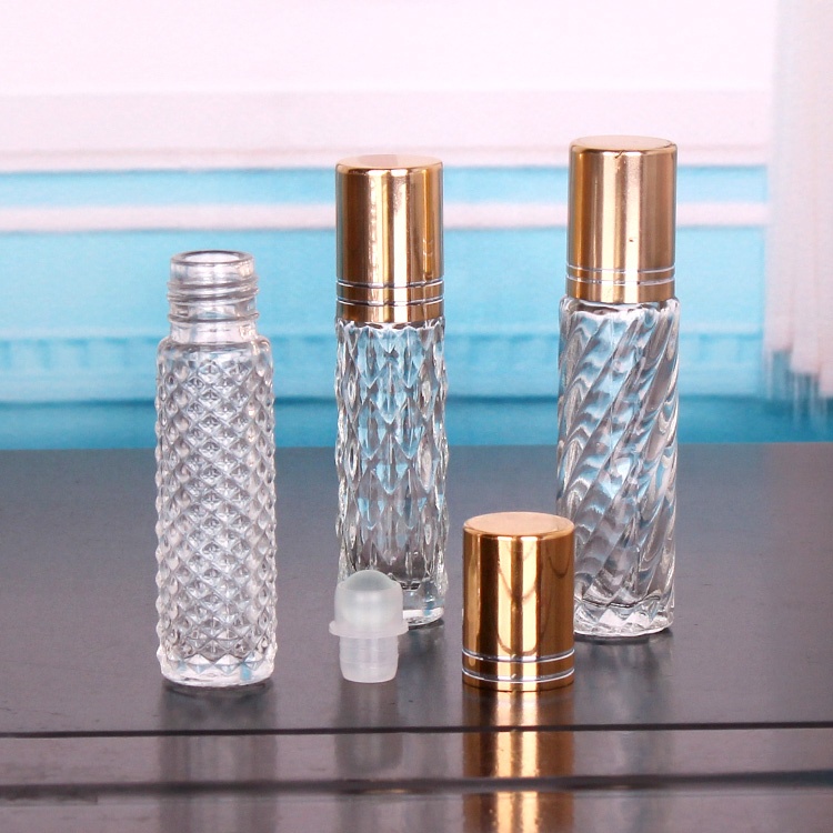 Embossed round 10ml glass perfume spray bottle with lids
