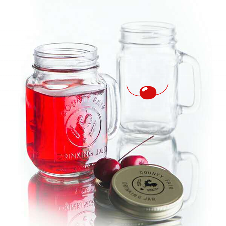 Embossment style handle glass beverage mason jar for holiday business souvenir gift promotion
