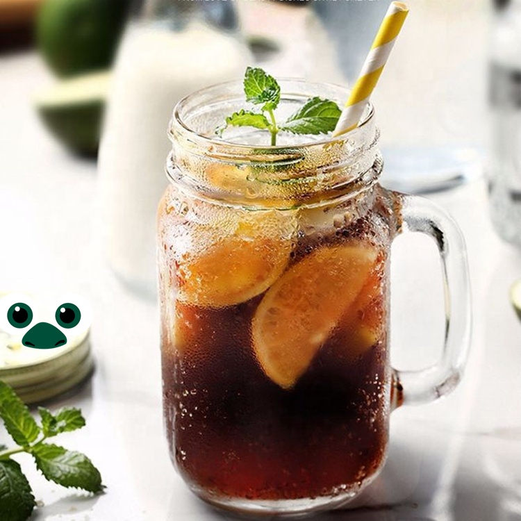 Embossment style handle glass beverage mason jar for holiday business souvenir gift promotion
