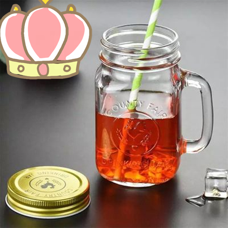 Embossment style handle glass beverage mason jar for holiday business souvenir gift promotion