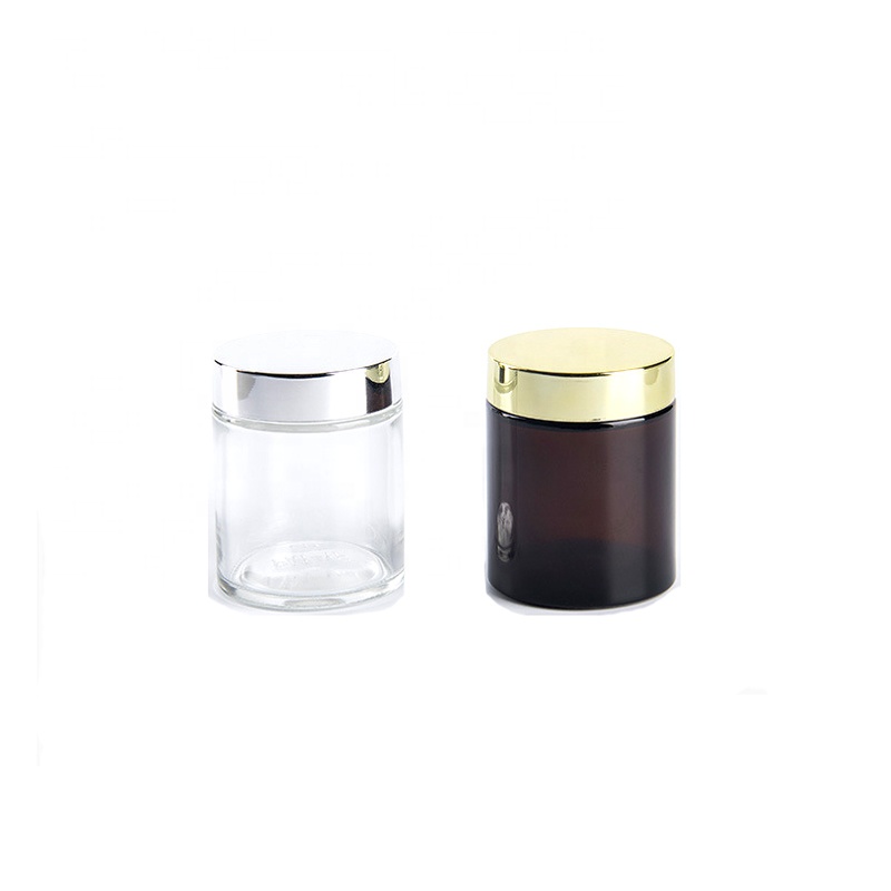 Empty 100g Amber Clear Skincare Cream Cosmetic Glass Jar With Black Screw glass jar luxury packaging
