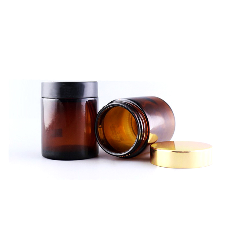 Empty 100g Amber Clear Skincare Cream Cosmetic Glass Jar With Black Screw glass jar luxury packaging