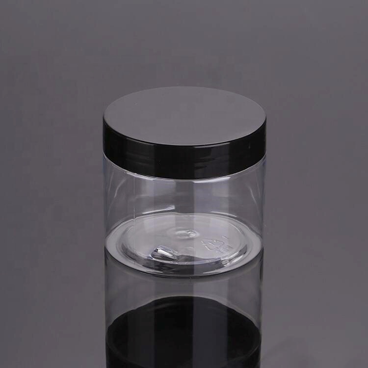 Empty 100ml 150ml 250ml 300ml 500ml wide mouth clear PET plastic cosmetic jar with custom lid