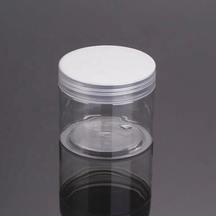 Empty 100ml 150ml 250ml 300ml 500ml wide mouth clear PET plastic cosmetic jar with custom lid