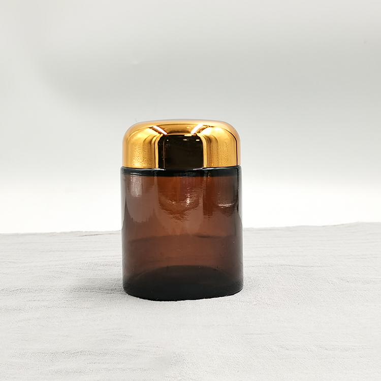 Empty 100ml Amber Glass Jar Lid For Cream Packaging