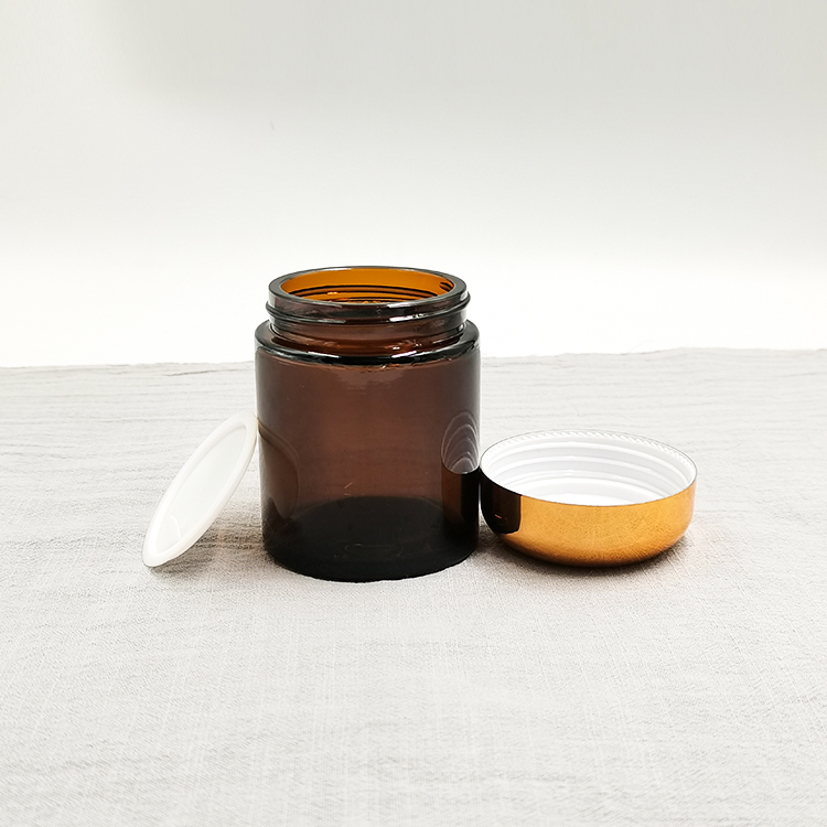 Empty 100ml Amber Glass Jar Lid For Cream Packaging