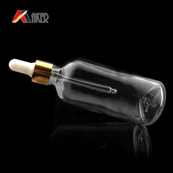 Empty 100ml Clear Boston Round Cosmetic Essential Oil Glass Dropper Bottle Screen Printing Personal Care