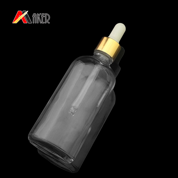 Empty 100ml Clear Boston Round Cosmetic Essential Oil Glass Dropper Bottle Screen Printing Personal Care
