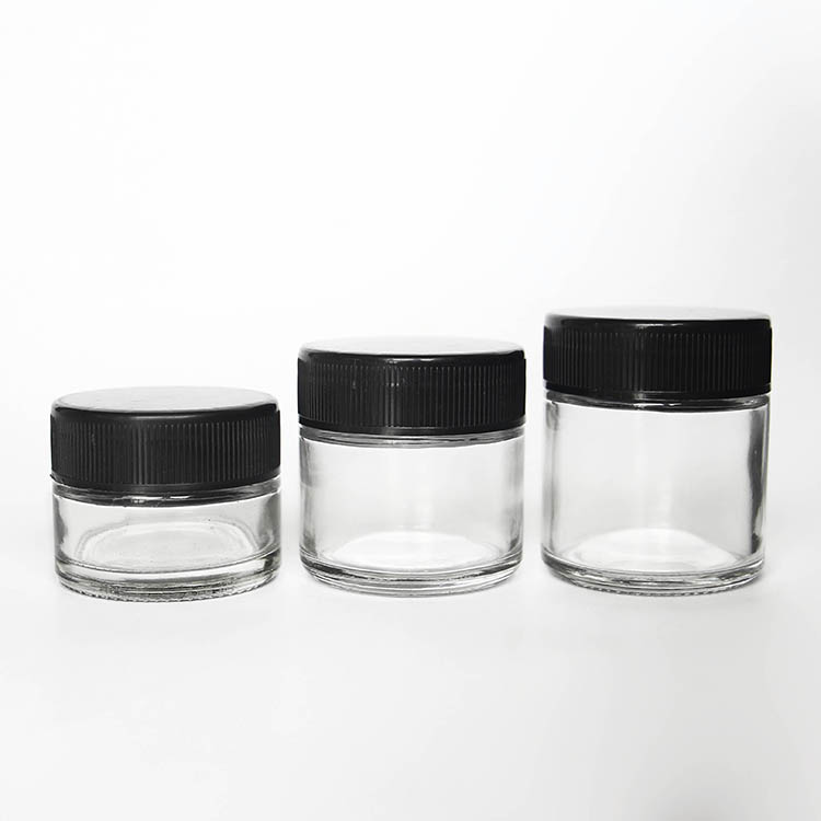 Empty 100ml Round Glass Storage Jar with Child Proof Plastic Lid