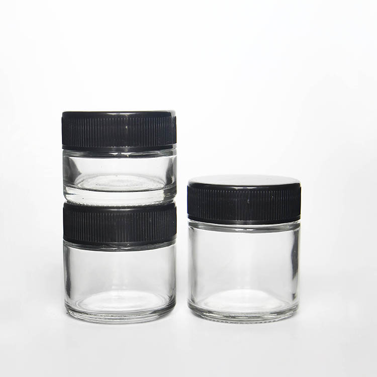 Empty 100ml Round Glass Storage Jar with Child Proof Plastic Lid
