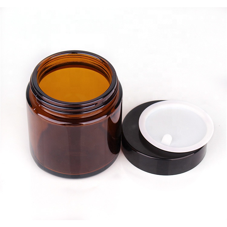 Empty 10g 30g 50g skin care amber glass cosmetic cream jars with black lid