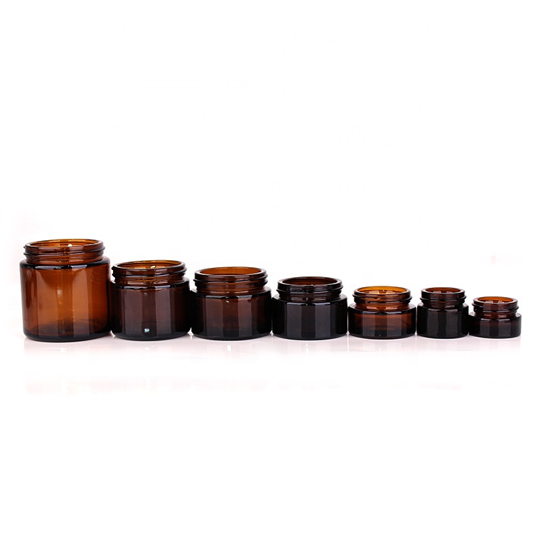 Empty 10g 30g 50g skin care amber glass cosmetic cream jars with black lid