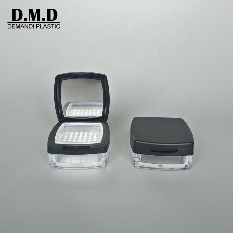 Empty 10grams 10ml 10 ml matte black square sifter powder jar with mirror