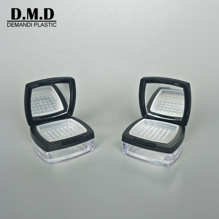 Empty 10grams 10ml 10 ml matte black square sifter powder jar with mirror