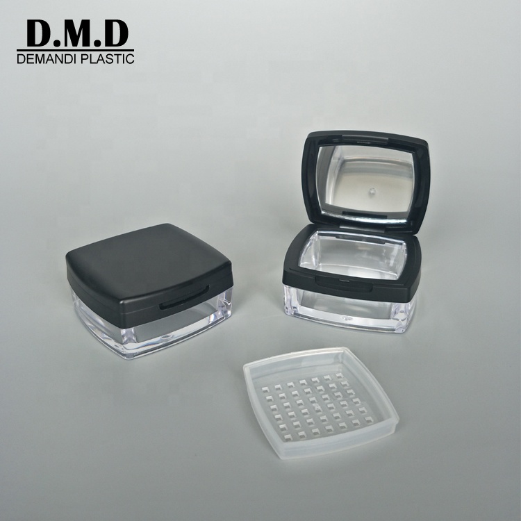 Empty 10grams 10ml 10 ml matte black square sifter powder jar with mirror