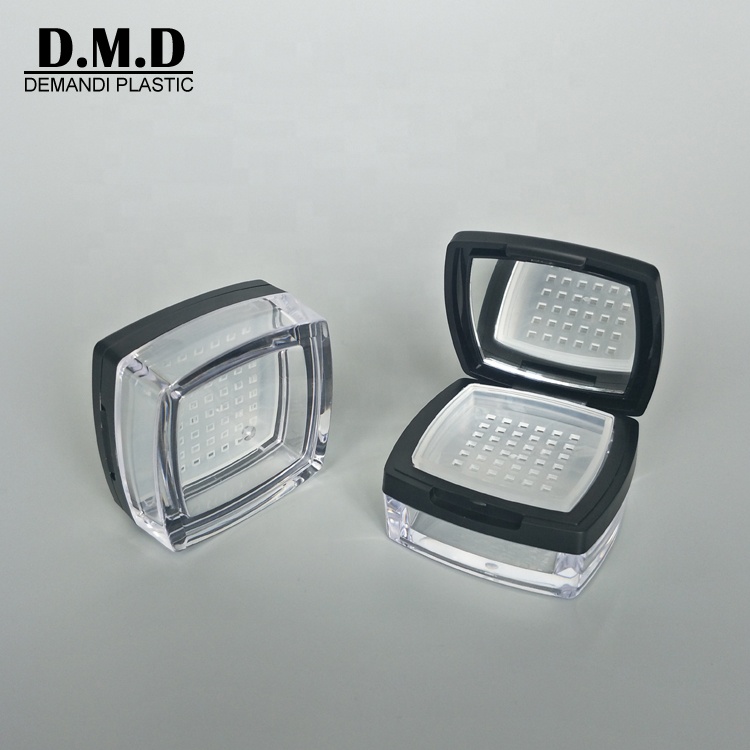 Empty 10grams 10ml 10 ml matte black square sifter powder jar with mirror