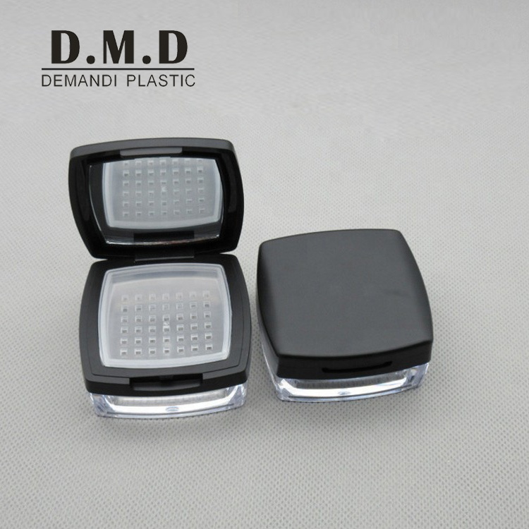 Empty 10grams 10ml 10 ml matte black square sifter powder jar with mirror