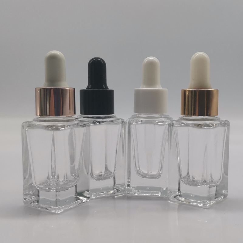 Empty 10mL square oil dropper bottle small glass bottle 1/3oz thick bottom for cosmetic serums