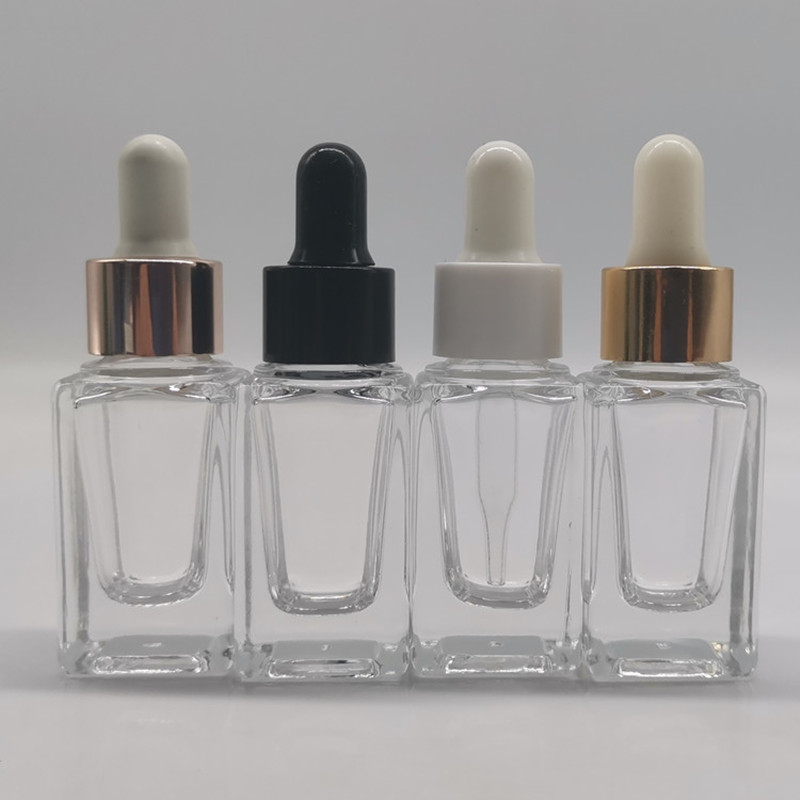 Empty 10mL square oil dropper bottle small glass bottle 1/3oz thick bottom for cosmetic serums