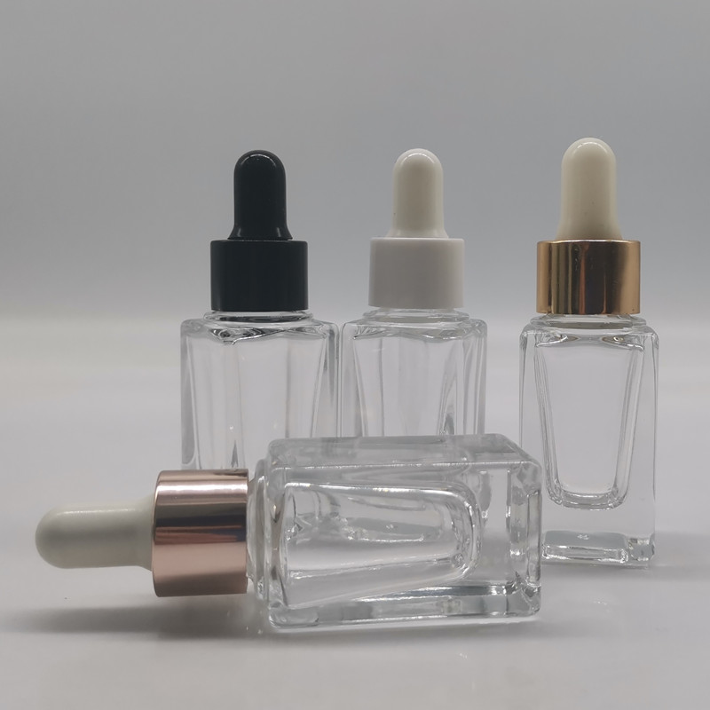 Empty 10mL square oil dropper bottle small glass bottle 1/3oz thick bottom for cosmetic serums