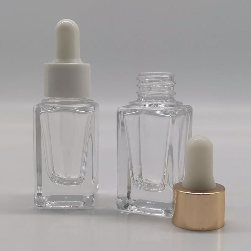 Empty 10mL square oil dropper bottle small glass bottle 1/3oz thick bottom for cosmetic serums