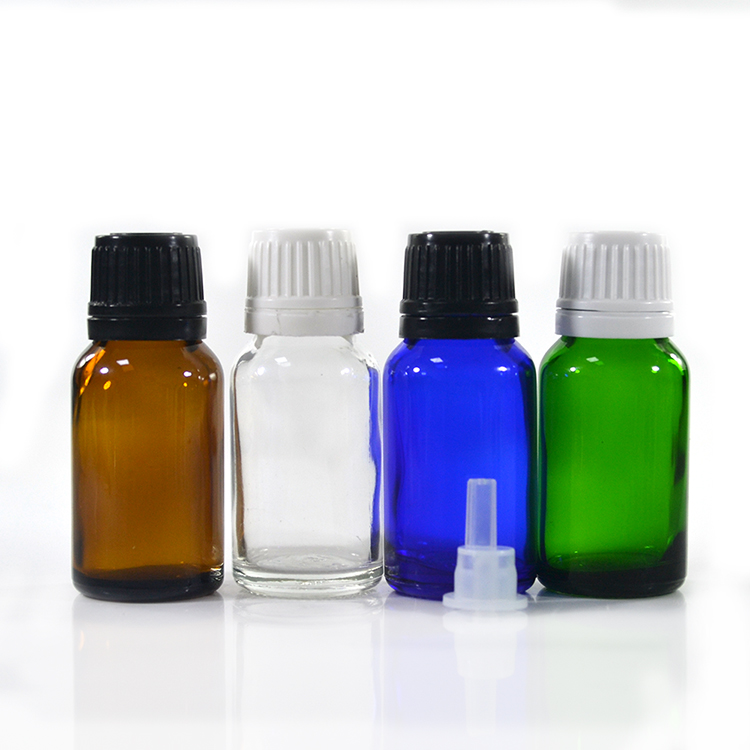 Empty 10ml 15ml 20ml 30ml 50ml 100ml blue green amber essential oil glass dropper bottle with tamperproof cap and reducer plug