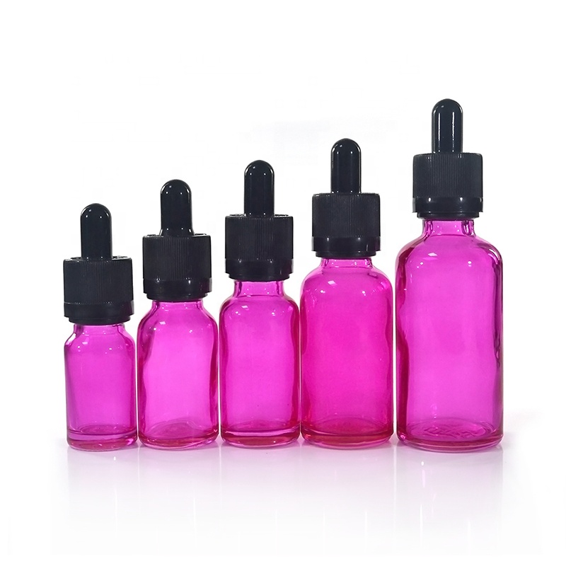 Empty 10ml 15ml 20ml 30ml 50ml pink glass essential oil dropper bottle with gold lid