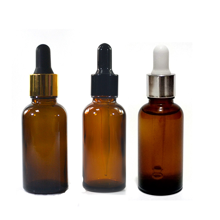 Empty 10ml 15ml 30ml 50ml 100ml CBD  essential oil amber glass dropper bottle   with  gold silver black aluminum cap
