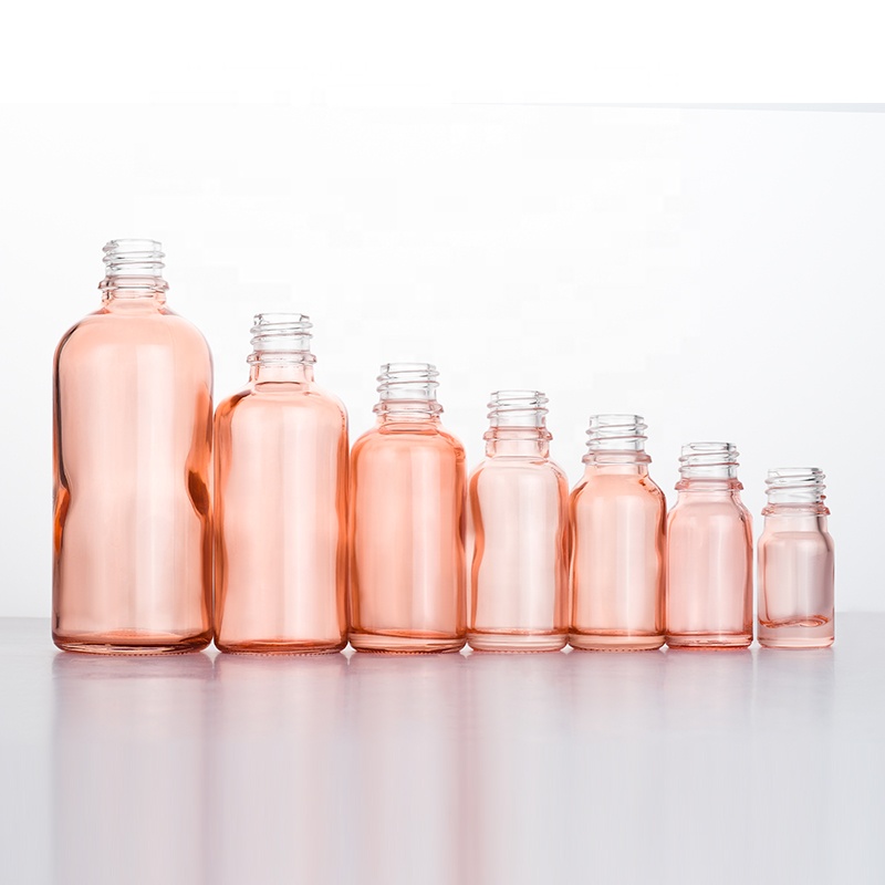 Empty 10ml 15ml 30ml 50ml 100ml hair serum cbd oil pink glass dropper bottle with rose gold aluminum cap